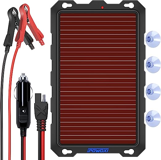 POWOXI 3.3W-Solar-Battery-Trickle-Charger-Maintainer -12V Portable Waterproof Solar Panel Trickle Charging Kit for Car, Automotive, Motorcycle, Boat, Marine, RV, Trailer, Powersports, Snowmobile, etc.