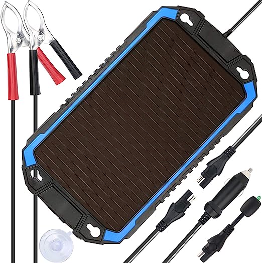 SUNER POWER 12V Solar Car Battery Charger & Maintainer, 2.4W Waterproof Solar Trickle Charger, Portable Solar Charger, High Efficiency Solar Panel Kit for Deep Cycle Marine RV Trailer Boat