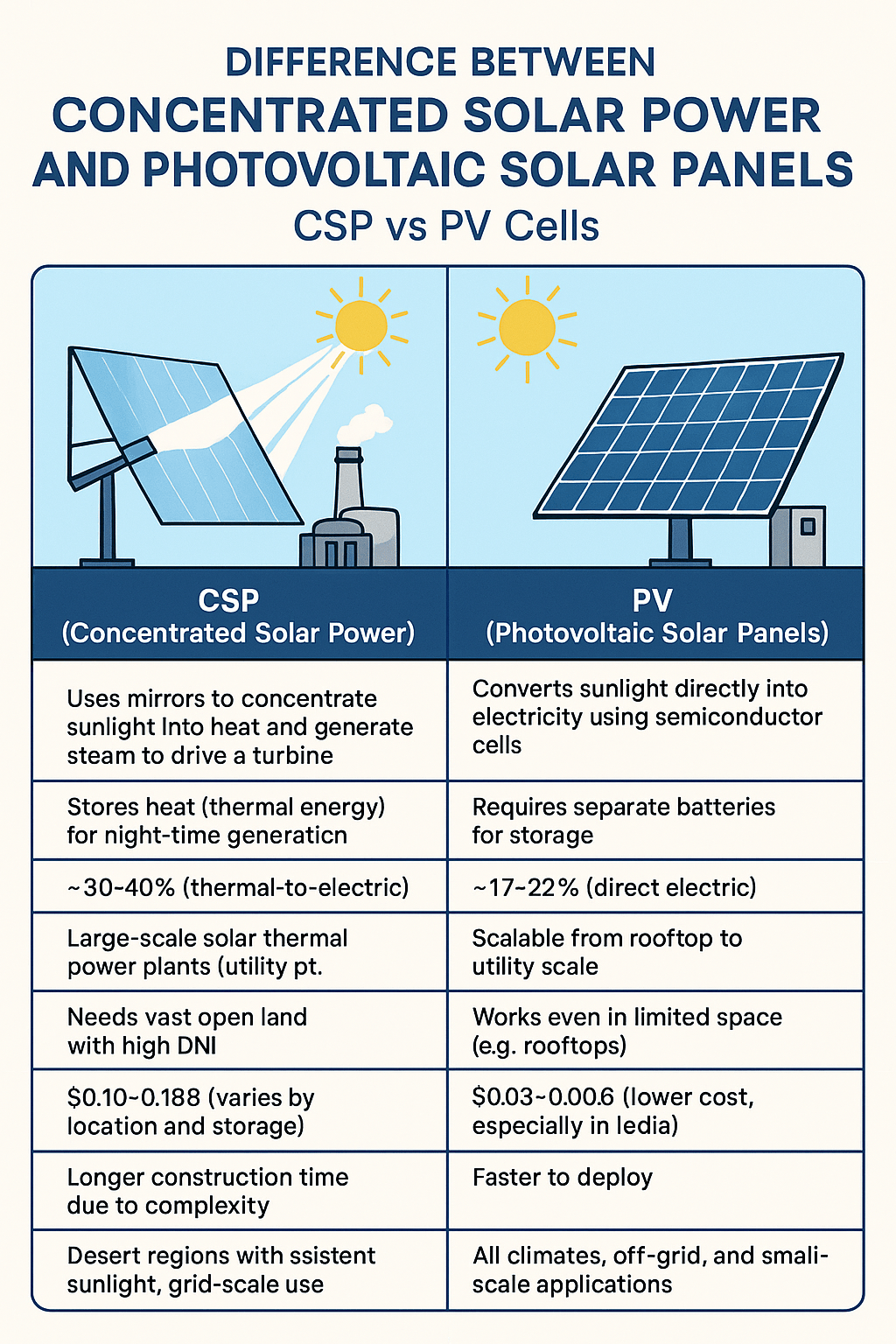 Concentrated Solar Power(CSP) vs PV Cell